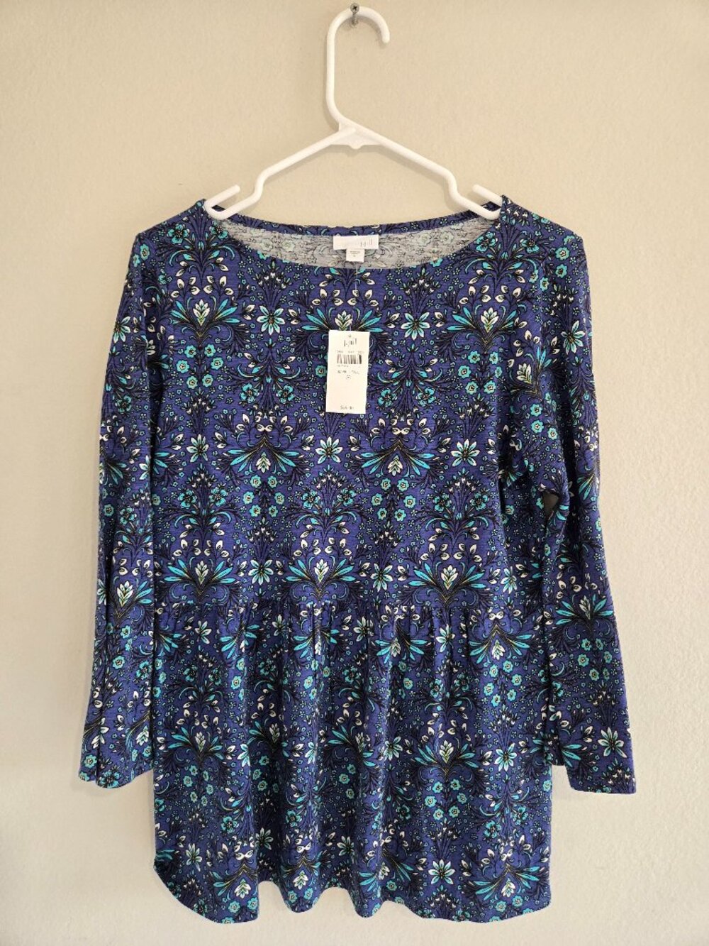 J. Jill Floral Peplum Blue Floral Top/Tunic size Small NWT